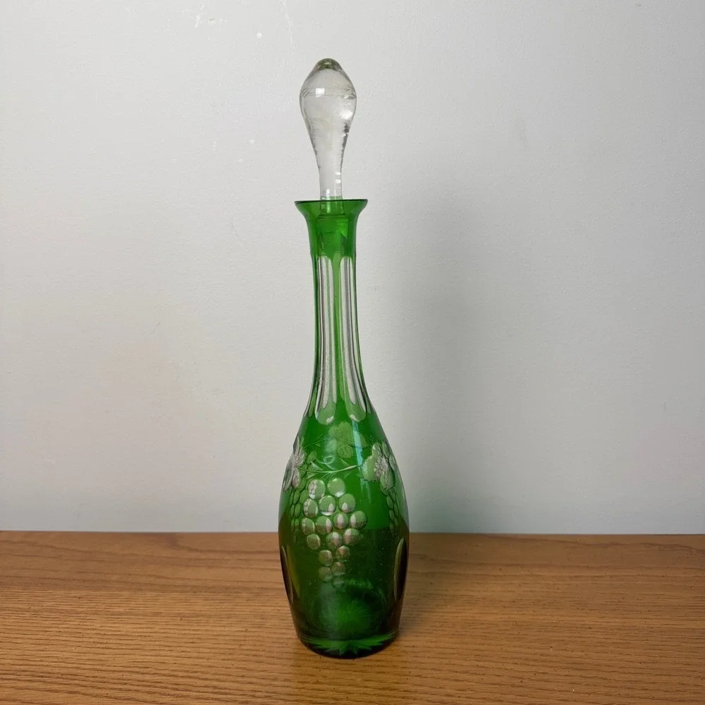 Nachtmann Traube Emerald Green Cut Glass Decanter‎ Grape Leaf Design